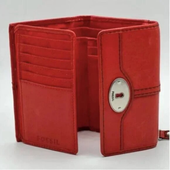 Fossil Vintage Leather Trifold Wallet Red Orange - Picture 6 of 9